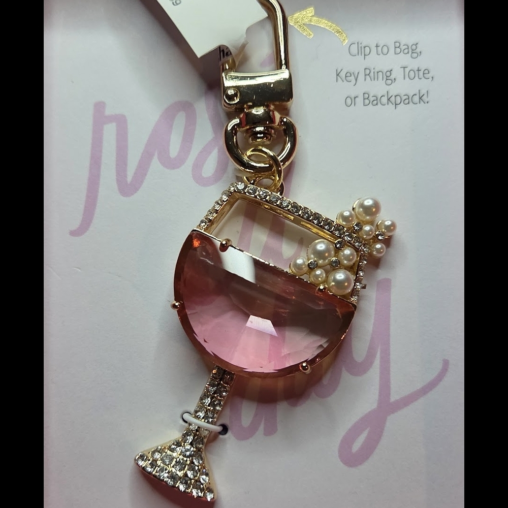 ROSE' ALL DAY WINE Bag Charm/Keychain w/ Pearls & Rhinestones- NWT!